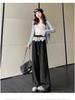 Spring/Summer 2026 Women's Casual Wide-Leg Pants with Lace Patchwork and Polka Dots, Elastic Waist, Slimming, Versatile and Straight Leg Fit.