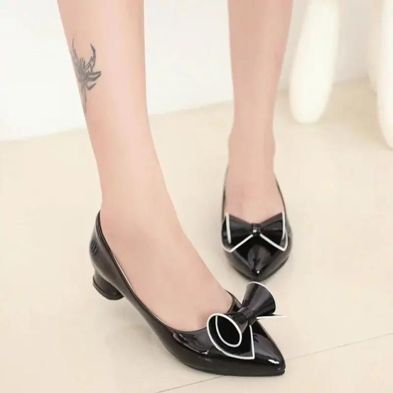 Spring New Women's High Heels Shallow Butterfly-knot Pointed Toe Low Pumps Womens Shoes Summer Plus Size 35-43