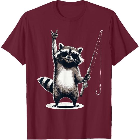 Raccoon Fisherman Men Women Kids Funny Fishing T-Shirt