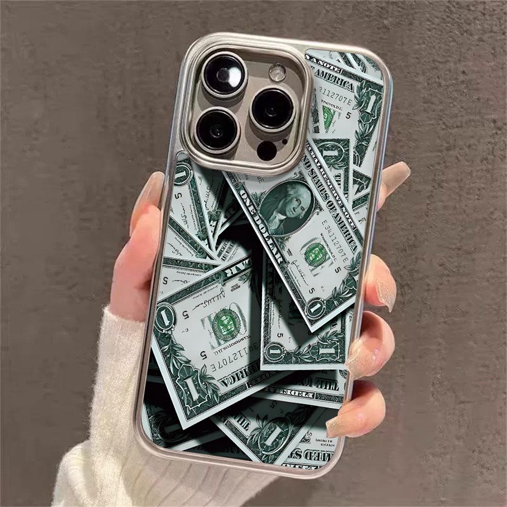 Money Pattern Electroplated Frame Clear Phone Case For iPhone 17 Pro Max 16 15 14 13 12 11 Pro 16 Plus 17 Air Shockproof Cover
