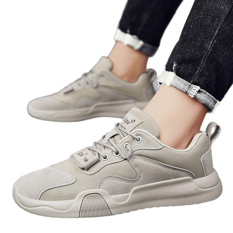 Spring and autumn new men's shoes daily sports casual shoes leather mesh spell breathable wear-resistant comfortable and durable