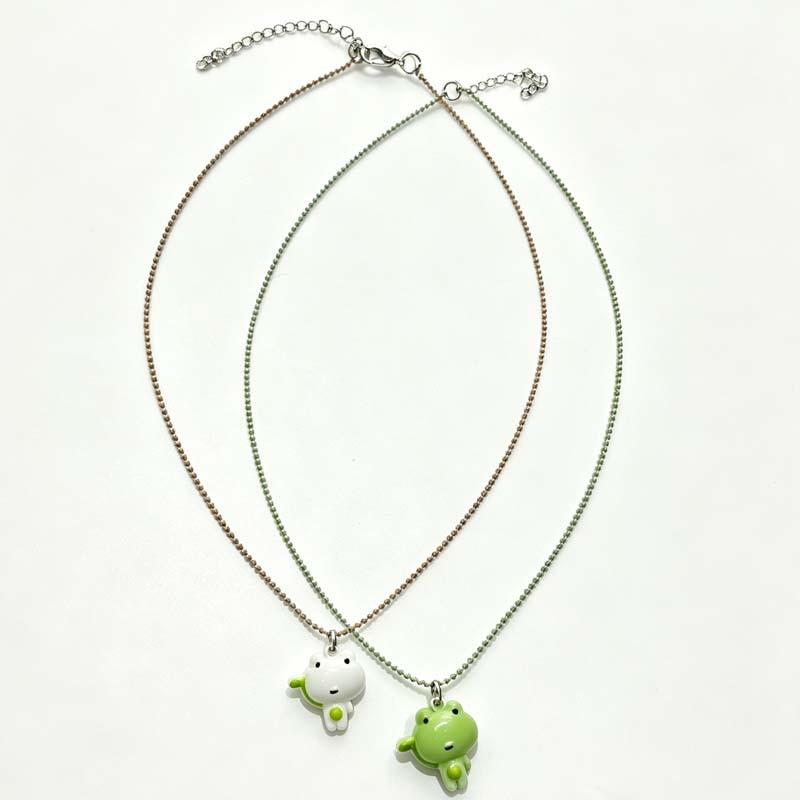 Adorable Cartoon Frog Couple Necklace - Cute Childlike Pendant Clavicle Chain, Perfect Best Friend Accessory, Niche Ins Style
