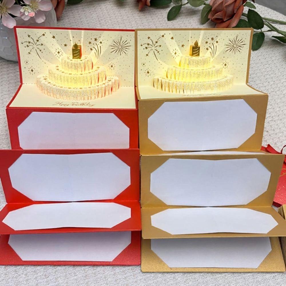 Illuminated 3D Pop-Up Cake Greeting Card 6 Card Slots Lucky Money Envelope Surprise Gifts