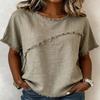 European and American Women's Clothing Spring and Summer New Products Round Neck Short-sleeved Fringed Splicing Cotton and Linen Shirt