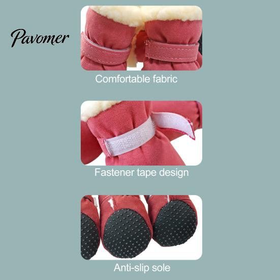 Comfortable Outdoor Dog Gear 4Pcs Winter Booties, Fleece Lined Snow Boots, Warm Adjustable Protective Paw Wear for Dogs Protectors with Non-slip Soles