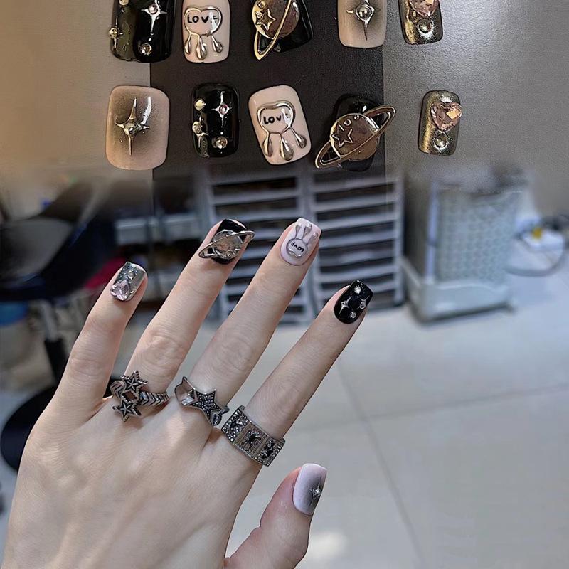 

Dark Style Full Diamond Wearable Handmade Nail Patches UV Gel Glue