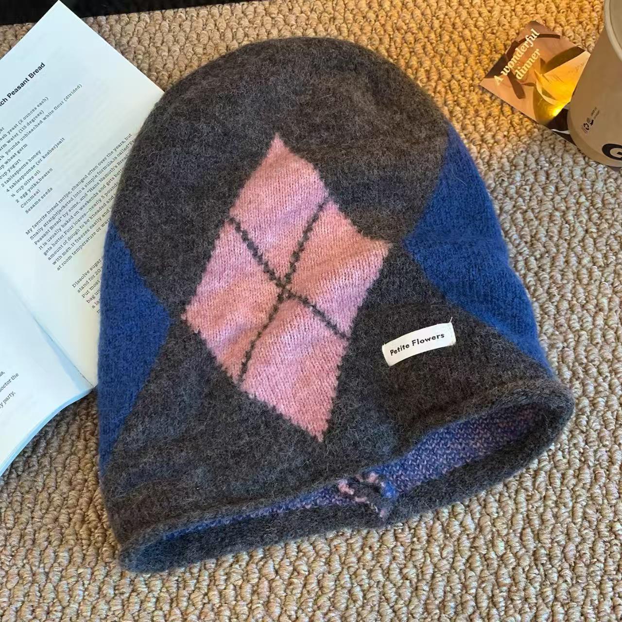 

Японская ретро-шапка бини с ромбовидной лоскутной вязкой - Универсальная уличная мода, зимняя шапка M (56-58cm)