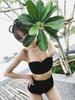 2024 New Korean Style Solid Color High Waist Tummy Control Bikini Swimwear