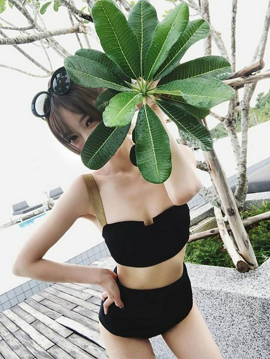 2024 New Korean Style Solid Color High Waist Tummy Control Bikini Swimwear