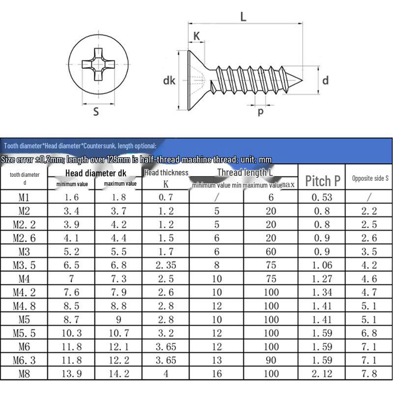 304 Stainless Steel Black Zinc Plated Phillips Countersunk Self-Tapping Screw M2-M6, Black Flat Head YB846