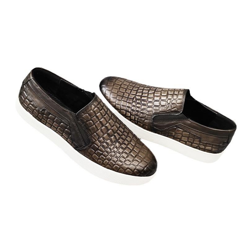 Fashion Genuine Leather Men's Loafers Pointed Stone Pattern Slip-on Penny Shoes Wedding Party Casual Formal Men's Dress Shoes