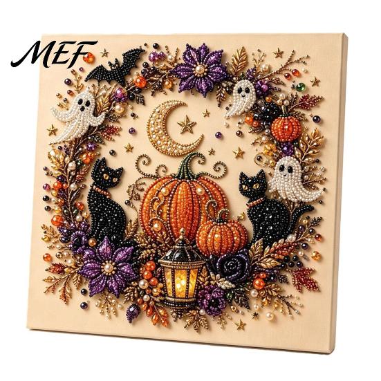 Faux Pearl Painting Kit for Adults Halloween Kit, Cute Ghost 3D Art DIY Sparkling Mosaic Picture Adults, Christmas Craft Home Festive Decor
