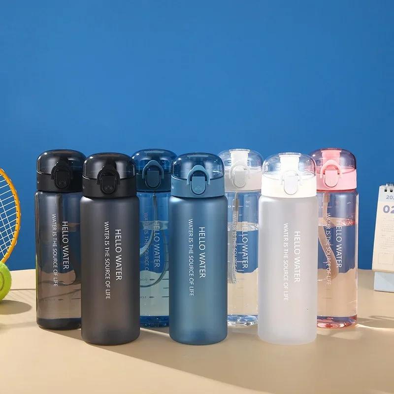 Sports Water Bottle with Bounce Cover Leak Proof Plastic Drinking Bottle Portable Gym Travel Climbing Drinkware Cold Drink Cup