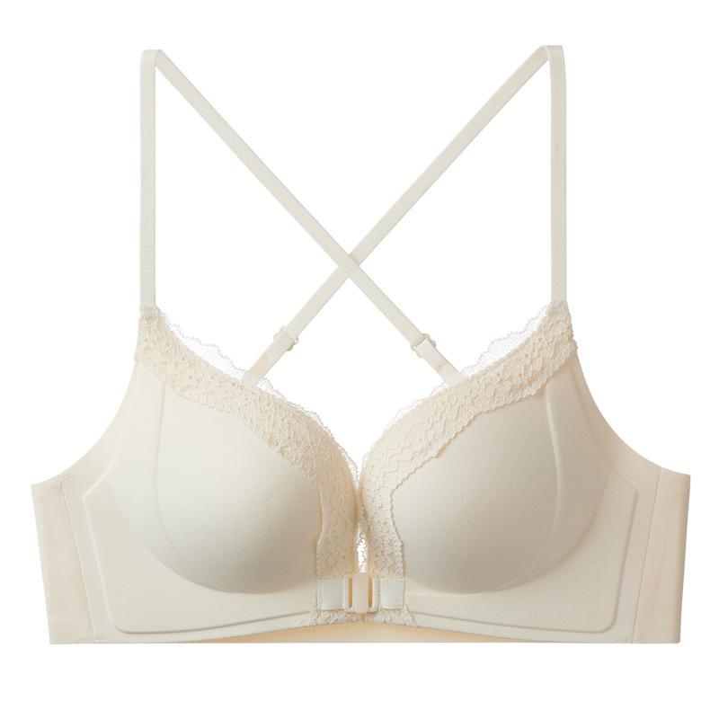 Invisible seamless front buckle underwear women's small breasts gather to prevent sagging, close sub-breasts, sexy beauty back, leopard print lace bra
