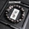 Silver Obsidian Awakening Lion Bracelet - Trendy High-End Jewelry with Planet Bead and Silver Ring.