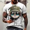 Hip Hop Cool Cat Vintage T-shirt Men's Clothing Street Personality Y2k Short Sleeve