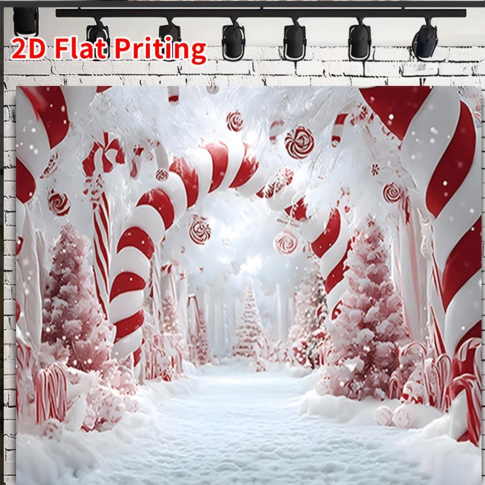 Christmas Candy Candle Forest Background Tapestry, 2D Flat-printed Winter Festival Wall Decoration