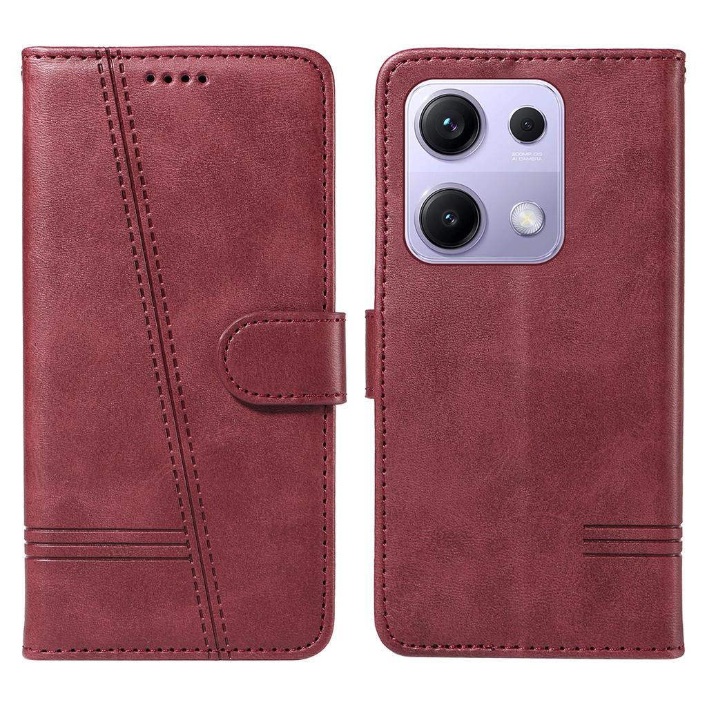 For Xiaomi Redmi Note 14S 4G/Xiaomi Poco M6 Pro 4G/Xiaomi Redmi Note 13 Pro 4G Wallet Case T-Shape Lines Leather Phone Cover Stand