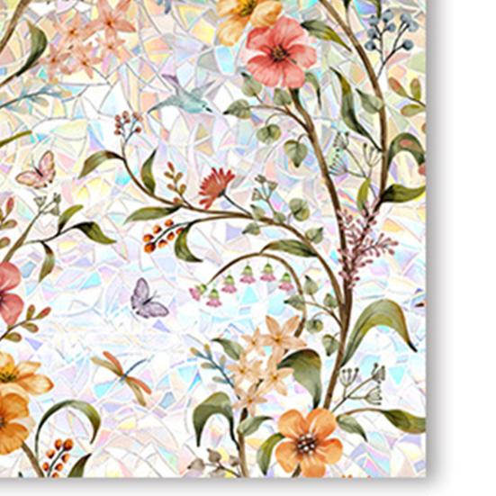 Stained Glass Window Privacy Film Colorful Floral Glass Decals Anti UV Heat Control Non Adhesive Static Clings for Home Bathroom Bedroom Office Decor