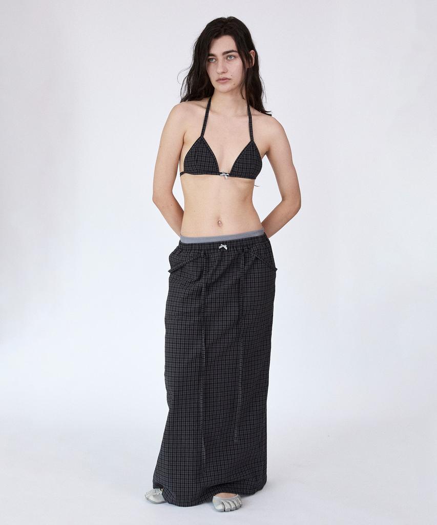 Holpeipeo Layered Check Maxi Skirt (Charcoal)