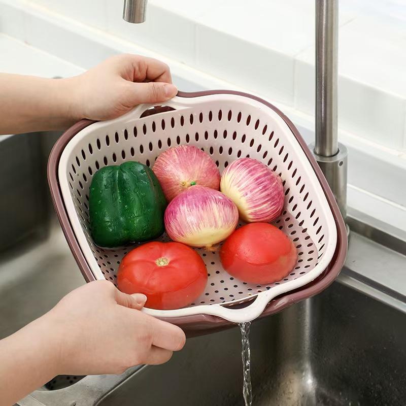 6-Piece Set of Multifunctional Double-Layer Kitchen Drain Baskets, Household Plastic Storage Baskets
