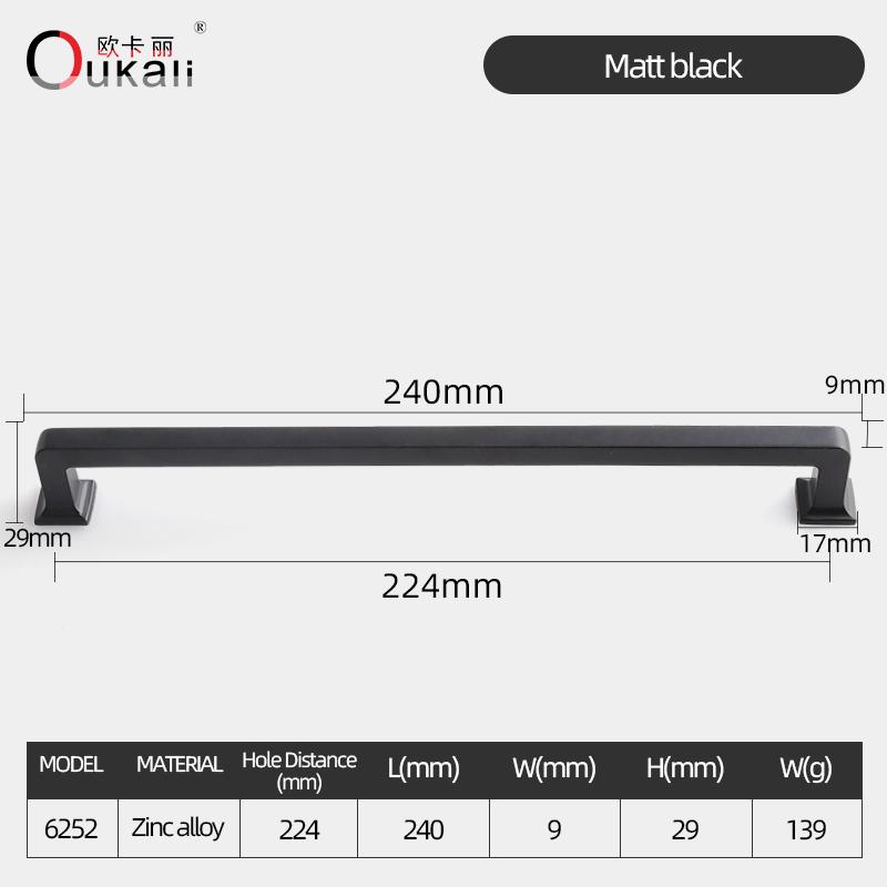 Oukali High Quality Modern Furniture Cabinet Handle Kitchen Bathroom Brushed Brass 5 Inch Matt Black Drawer Pull Handles