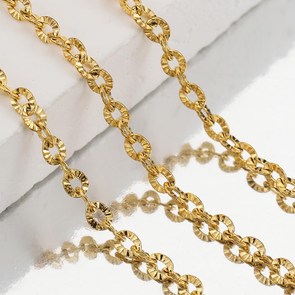 2Meters No Fade Stainless Steel Gold Color Textured Cable O Shape Chain for Jewelry Making DIY Necklace Bracelet Supplies