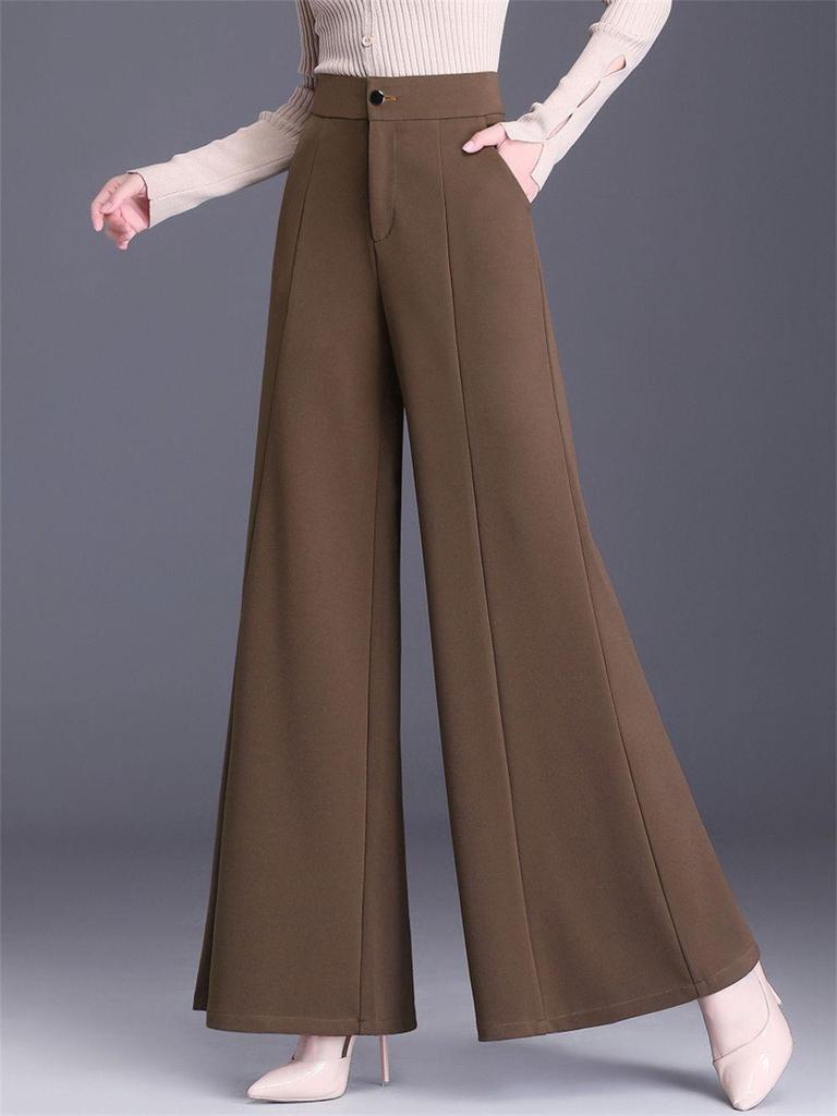 High-Waisted Wide-Leg Flare Culottes for Petite - Solid Color, Loose Drape Style
