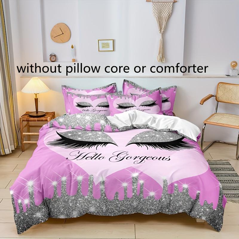 HD Higital Printing Purple Eye Lash Bedding Set Soft Comfortable Duvet Cover For Bedroom Guest Room1*Duvet Cover+2pcs*Pillowcase