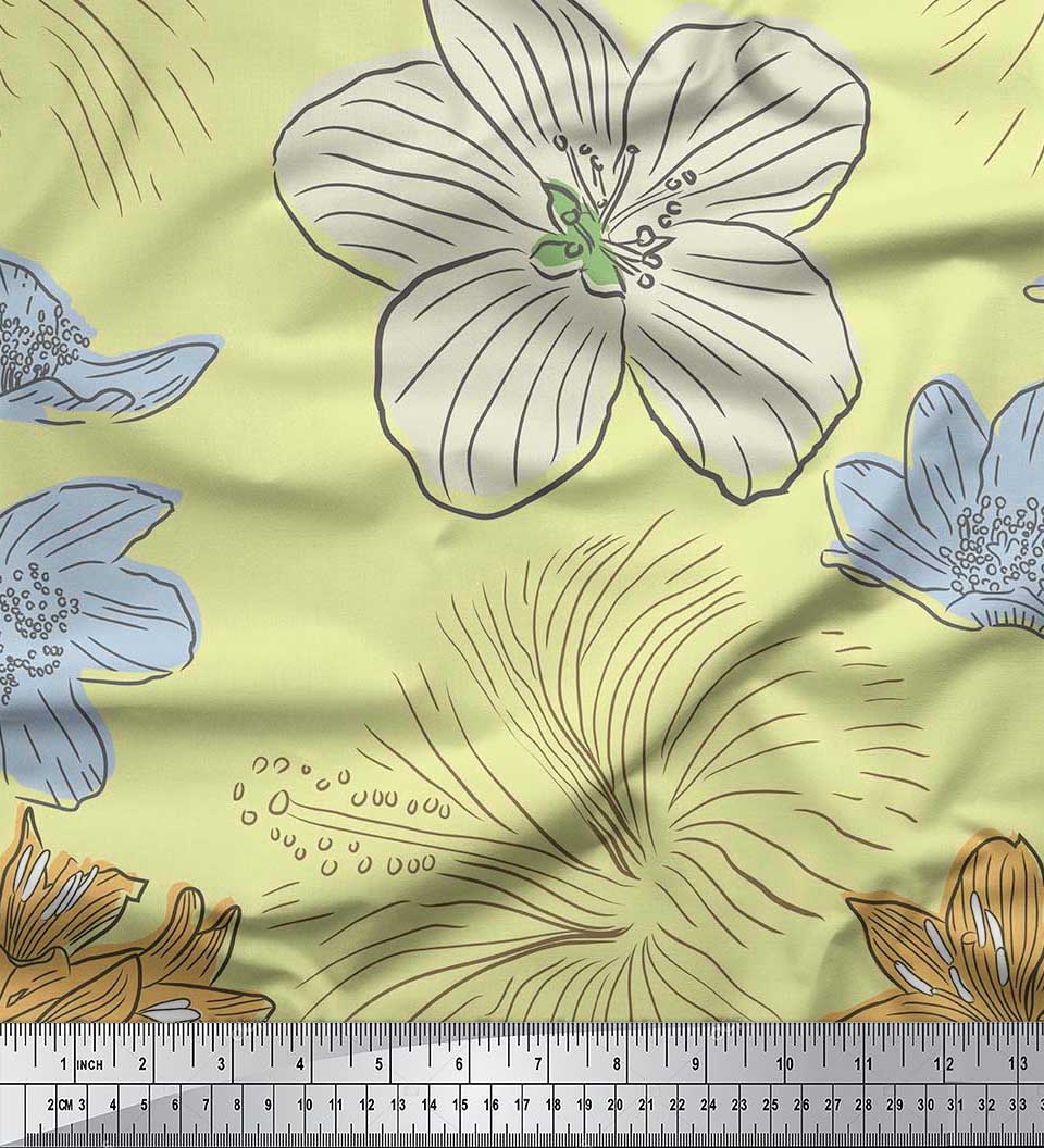 

Тканина Soimoi Japan Crepe Satin Тканина з принтом квітів лілії на метр 42 дюйма 42 Inch Wide - Poly Crepe жовтий