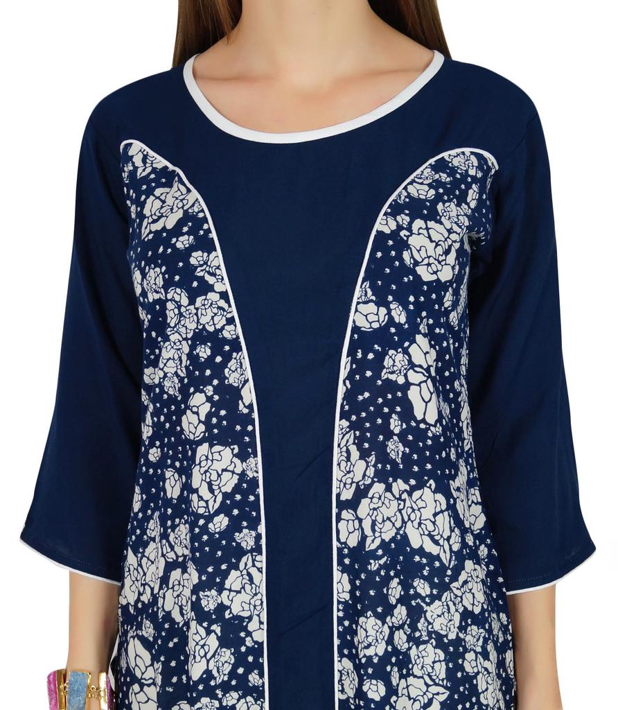 Bimba Women Blue Rayon Kurta Kurti Casual Formal Tunic Summer Blouse 3 4