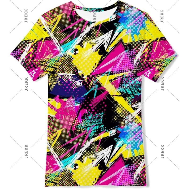 Neon Hip Hop Kat T-shirt Voor Mannen Carnavalsfeest Ronde Hals Korte Mouw T-shirts Hip Hop Straat 2025 Zomer Trend Sterren Ruimte Tee