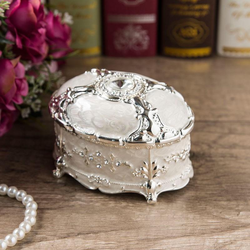 Elegant Oval Jewelry Box With Rhinestone Decor Zinc Alloy Gift Case Women Birthday Wedding Travel Souvenir Storage