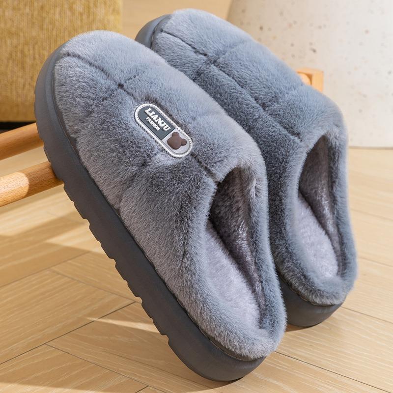 Large Size Cotton Slippers Men Wear Outside In Winter, New Indoor Home Thick Bottom Warm Non-slip Plush Slippers Men