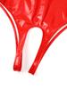 Damen Patentleder Offene Brust Neckholder Body Rückenloses Schrittloser Catsuit Ärmelloses Dessous