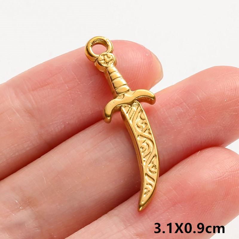 6pcs Tools Pendant Sword Gun Axe Real Gold Plated Stainless Steel Charms For Jewelry Making Necklace Keychain Handmade Material