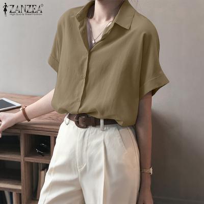 Γυναικεία Καλοκαιρινή Μπλούζα Casual Κοντομάνικη με Γιακά που Γυρίζει προς τα Κάτω