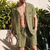 2 Pcs/Set Summer Shorts Suit Solid Color Turn-down Collar Single-breasted Soft Men Tracksuit for Beach