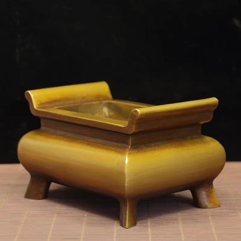 Burner Brass Household Offering Antique Style Living Room Indoor Incense Holder Rectangular Four-Legged Tripod Buddha Of