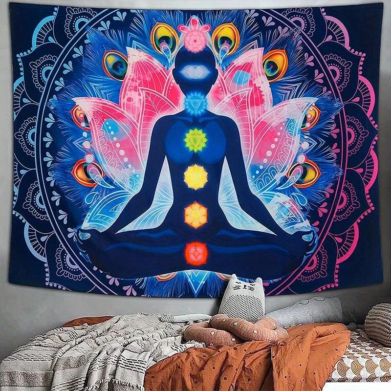 Seven Chakras Meditation Lotus Tapestry Mandala Zen Space Bedroom Atmosphere Hanging Cloth Yoga Room Wall Decoration 100X70CM