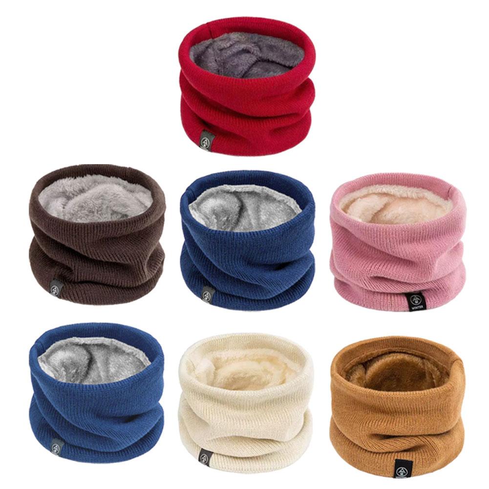Solid Winter Plush Muffler Woolen Knitting For Women Fleece Ring Bandana Scarf Neck Warmer Buff Thick Cashmere Headband Ski Mask