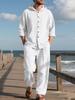 Men's Loose Linen Long Sleeve Shirt and Trousers Beach Casual Set
