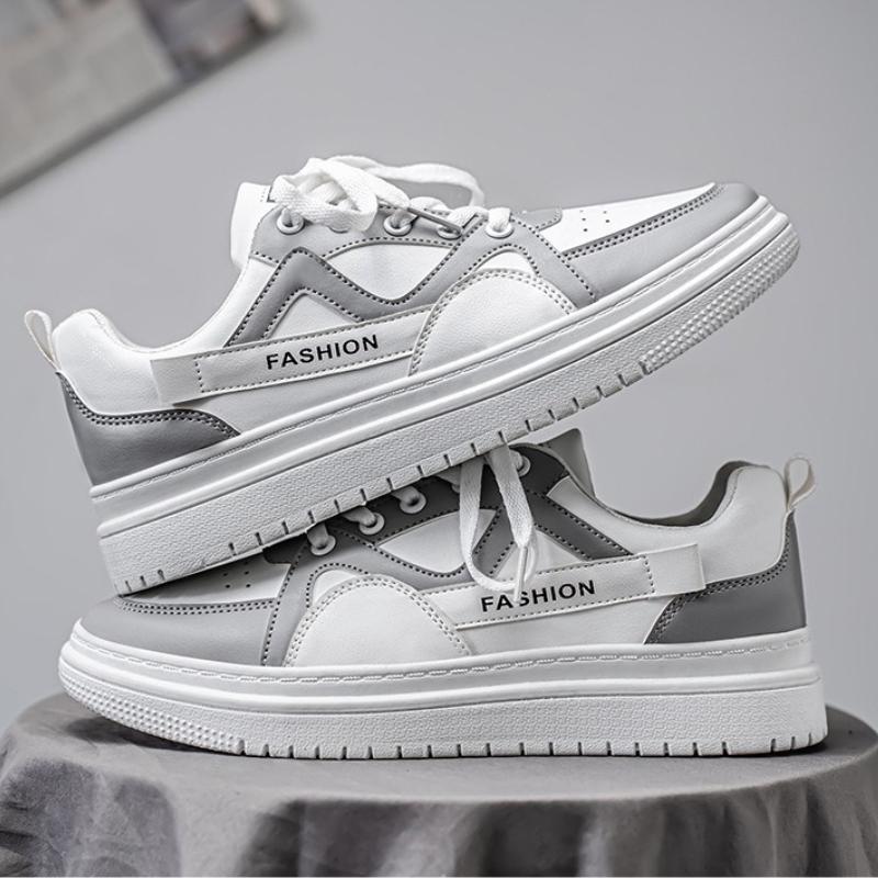 Men's Casual Pu Sneakers Fashion Breathable Platform Running Shoes Spring New Lace Up Lightweight Comfortable Skateboard Shoes