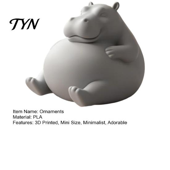 Modern Minimalist Ornaments 3D Printed Chubby Hippo Figurine, Lazy Hippopotamus Statue, Cute Animal Desk Ornament for Home Office Decor Healing