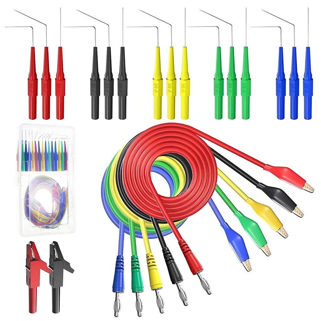 22PCS Back Probe Kit 4mm Banana Plug To Copper Alligator Clip Automotive Test Leads Set Wire Piercing Probes For Car Repair
