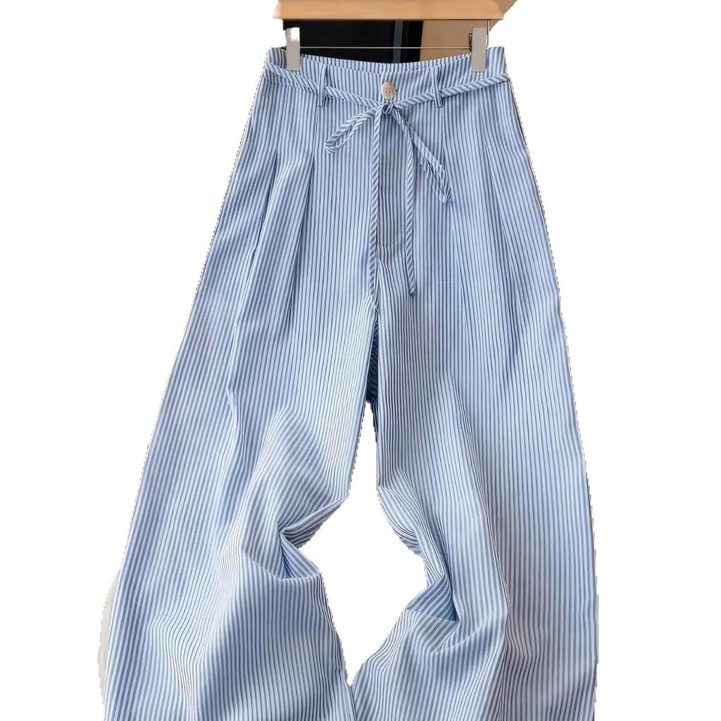 Summer Loose and Slimming High-end Women's Pants Striped Versatile Straight-leg High-waisted Drape Casual Pants