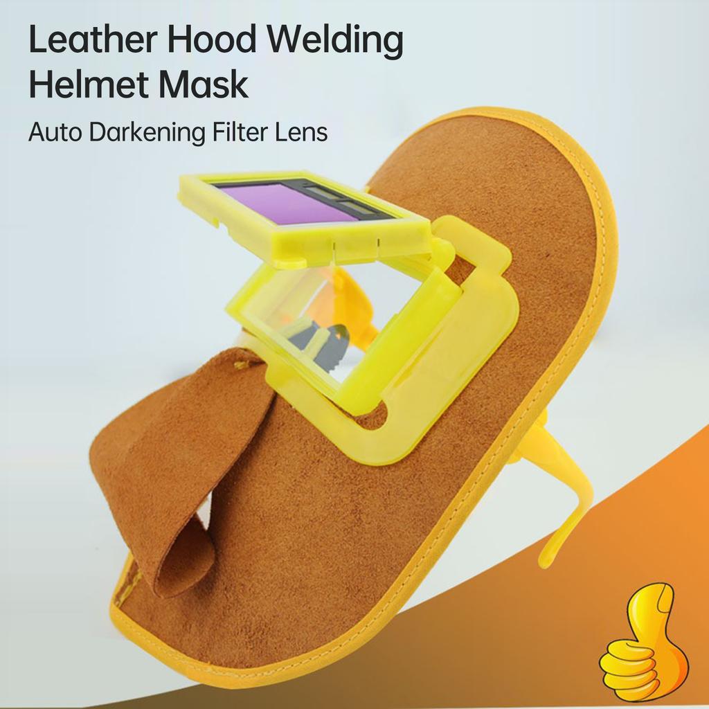 Leather Welding Hood Pancake Welding Helmet Lightweight Adjustable Heat Resist Durable Welding Cap for Electric Arc