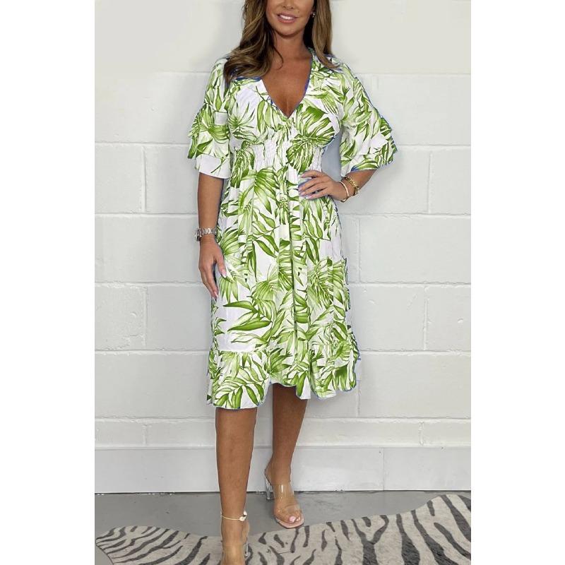 Letní dámské šaty velké velikosti s potiskem, volné ležérní šaty s vysokým pasem