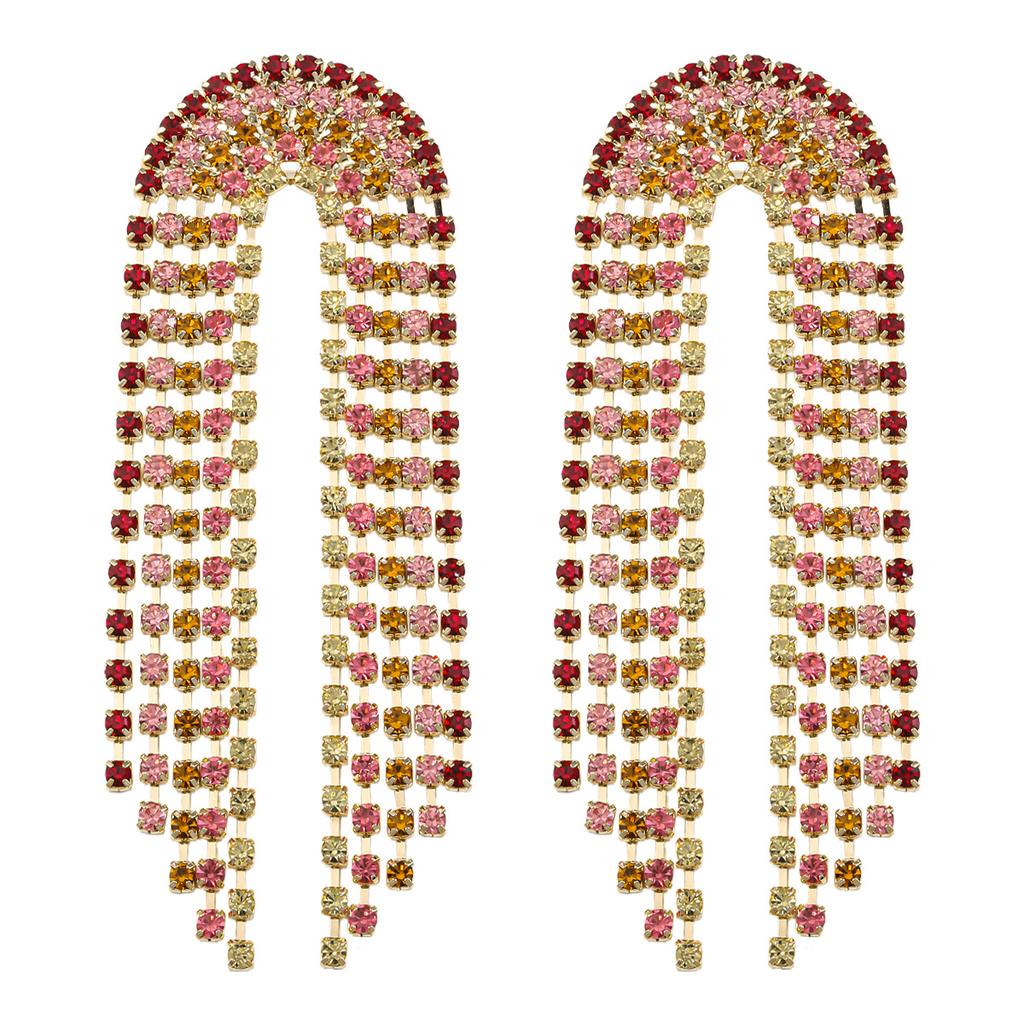 Full Diamond Rainbow Earrings Fashion Tassel Claw Chain Earrings Light Luxury Premium Sense Daily Versatile Earrings Women