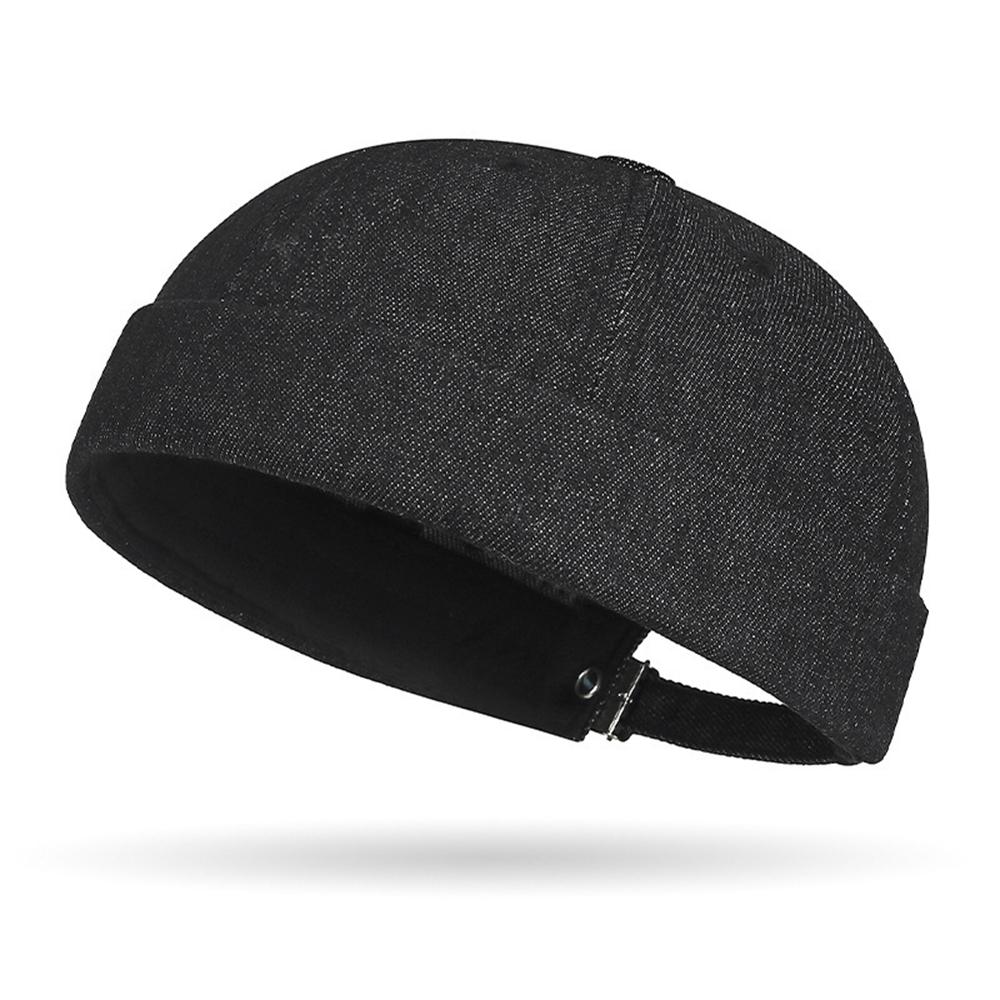 

Landlord Hat Denim Docker Cap Hip Hop Brimless Tang Hat Solid Color Beanie Cap Adjustable Classic Four Seasons Dome Melon Cap One Size чорний